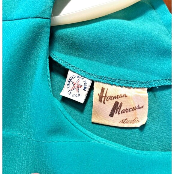 Vintage Herman Marcus Dress – 1970s Teal Pleated Midi Dress - Picture 12 of 14